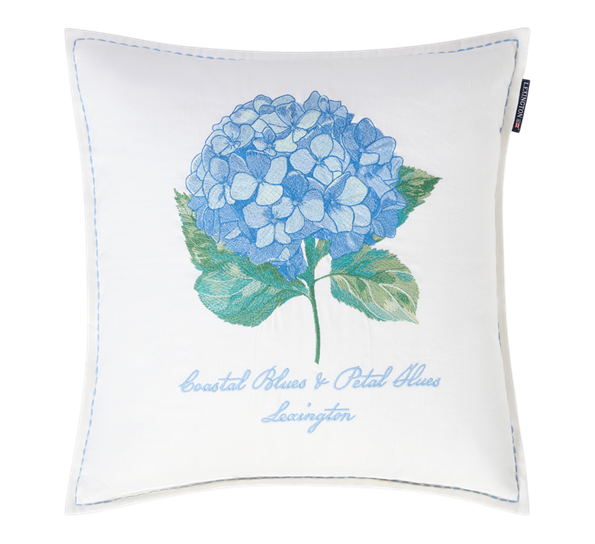 Floral putetrekk brodert 50x50 cm hvit grønn blå Lexington