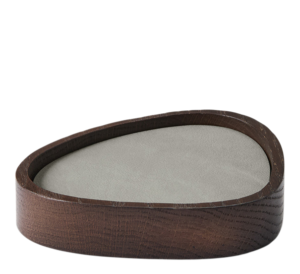 Wood Box Curve røkt eik med 8 glassbrikker lys grå fra Lind DNA