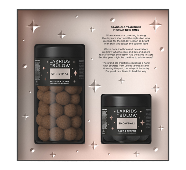 Christmas & Snowball lakris Black Box liten+standard 420g fra Lakrids By Johan Bülow