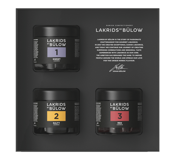 Black Box lakris 3 x liten 1, 2+3 450g fra Lakrids By Johan Bülow
