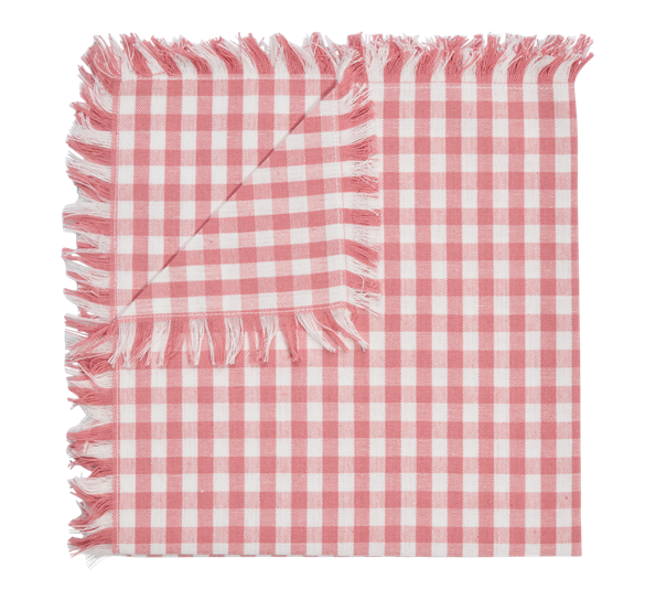 Serviett 50x50 cm med frynser Pink Small Checks ByTiMo