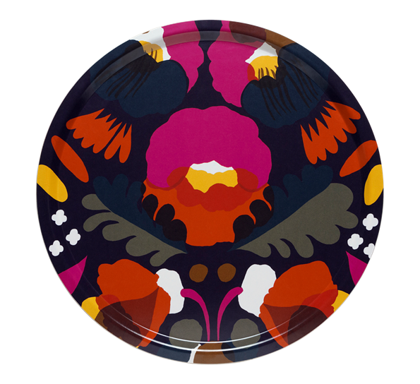 Hattarakukka brett 46 cm plomme rød gul fra Marimekko