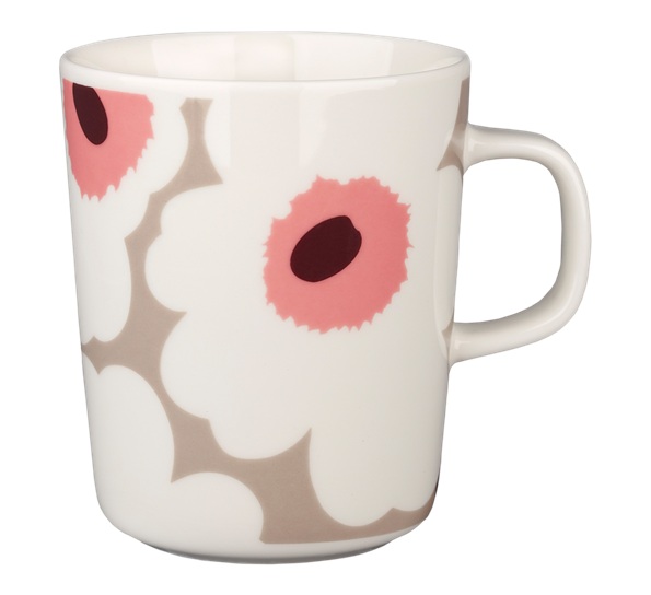 Oiva Unikko krus 2,5 dl hvit leire pudder mørkvinrød fra Marimekko