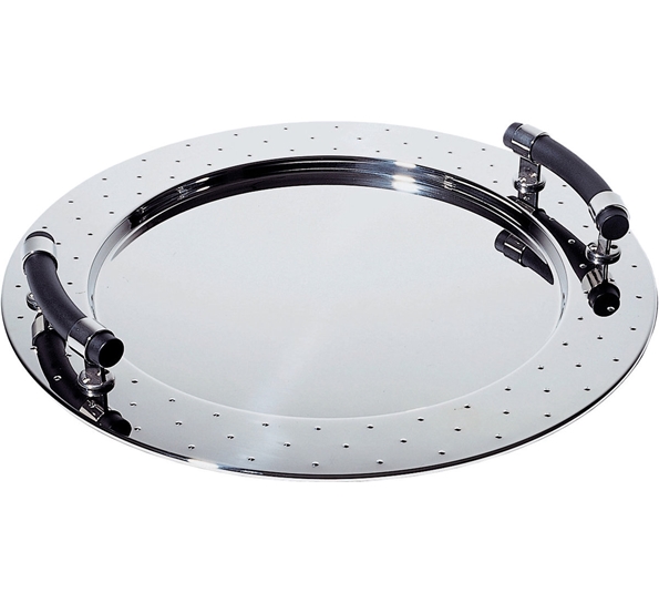 Serveringsfat rundt m sorte håndtak fra Alessi