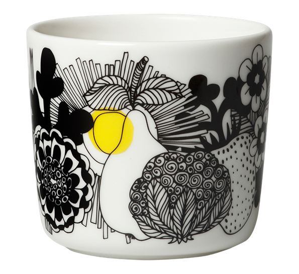 Siirtolapuutarha kaffekopp u hank 2 dl hvit sort gul fra Marimekko