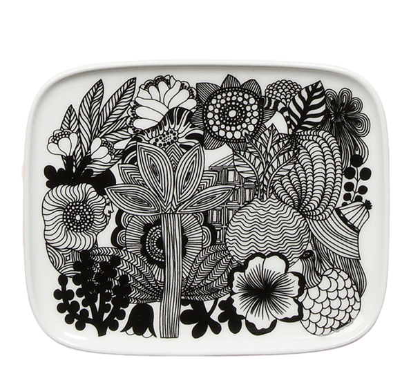 Oiva Siirtolapuutarha asjett 15x12 cm hvit sort fra Marimekko