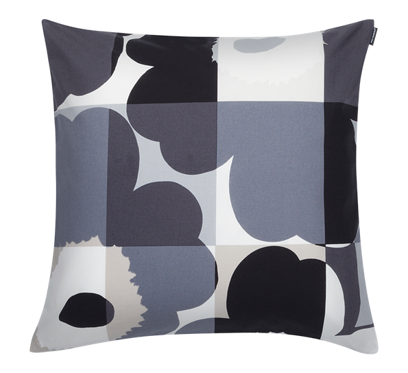 Ruutu-Unikko putetrekk 50x50 cm sort grå fra Marimekko