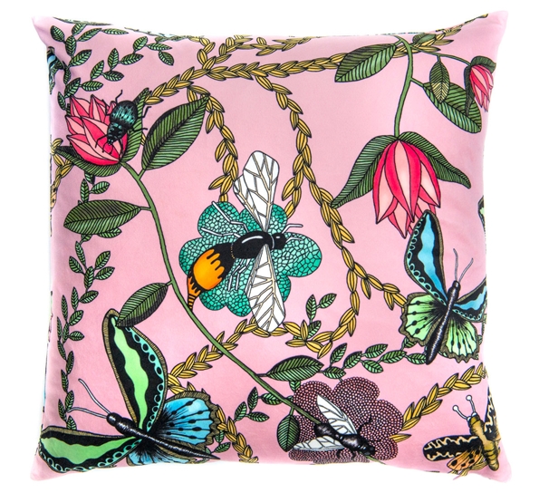 Bugs & Butterflies fløyelspute 48x48 cm rose