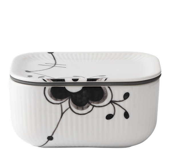 Sort Mega Riflet smørskål med lokk fra Royal Copenhagen