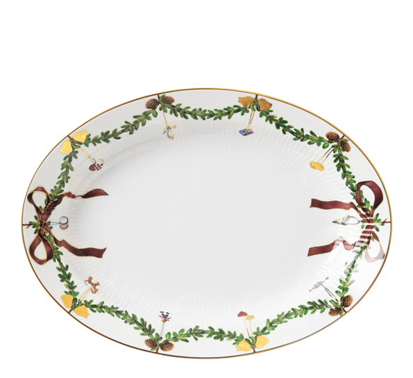 Stjerneriflet Jul ovalt fat 34,5cm fra Royal Copenhagen
