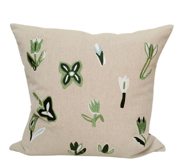 Tulip brodert putetrekk 48x48 cm grønn natur fra Fine Little Day