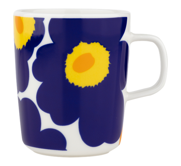 Oiva Unikko 60th krus 2,5dl hvit blå gul fra Marimekko