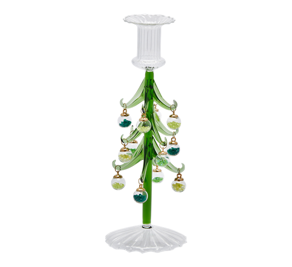 Lysestake juletre med julekuler 24 cm grønn EDG Enzo de Gasperi