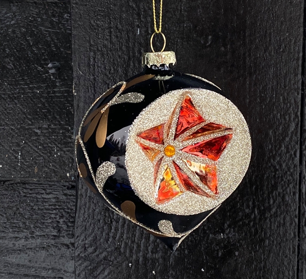 Julekule svart glassløk med glitterdekor & krater fra Und