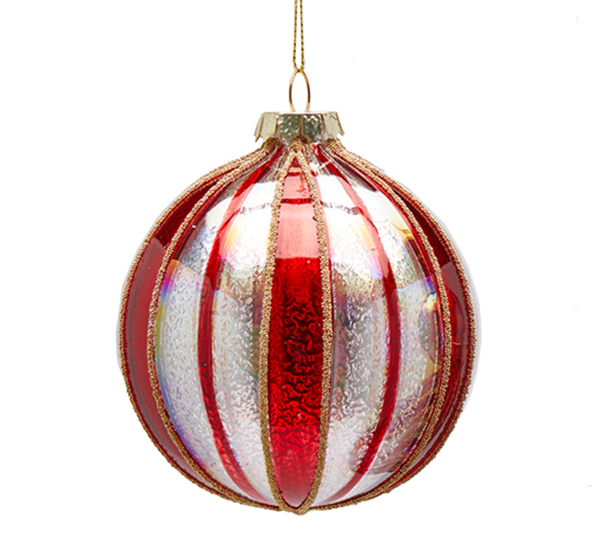 Julekule rund ø8 cm rød sølv EDG Enzo de Gasperi