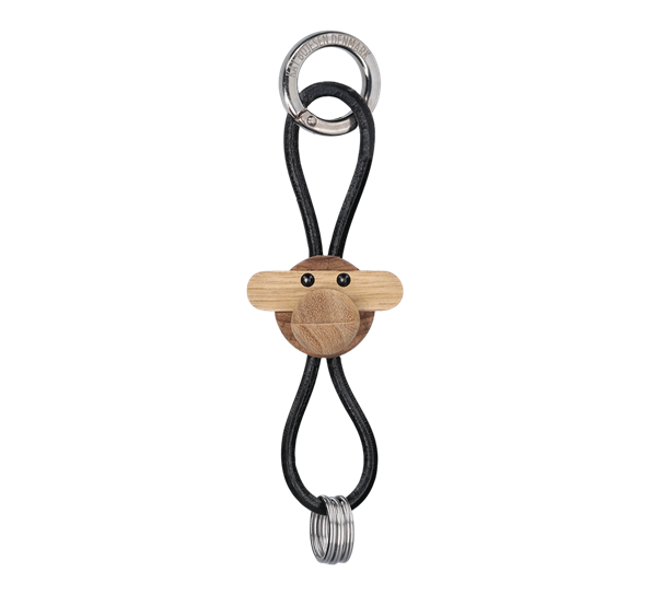 Nøkkelring ape sølv med sort lær teak limba fra Kay Bojesen