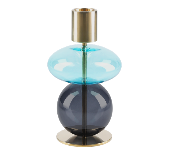 Bubble lysestake h14 cm lys blå smoke Holmegaard