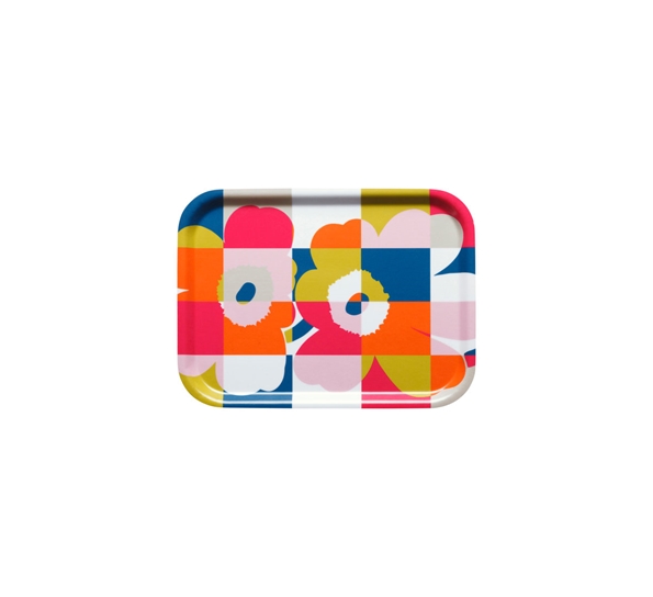 Ruutu-Unikko brett 27x20 cm blå rød lime fra Marimekko