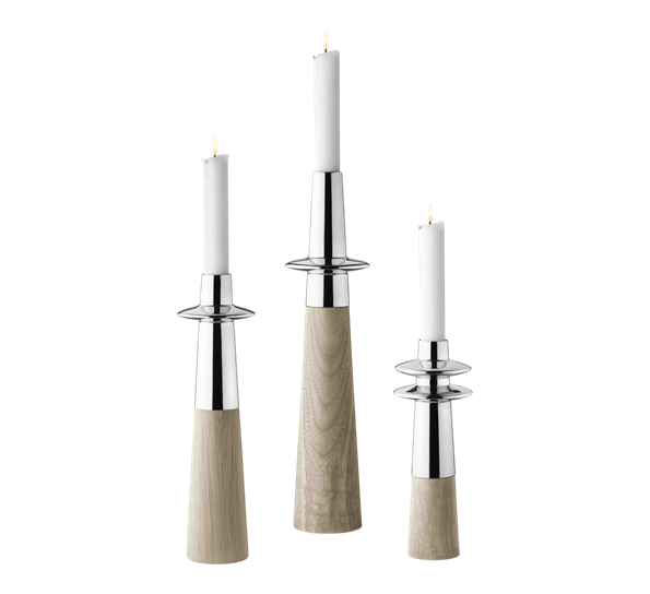 Ellipse lysestaker 3 stk eik og stål fra Georg Jensen