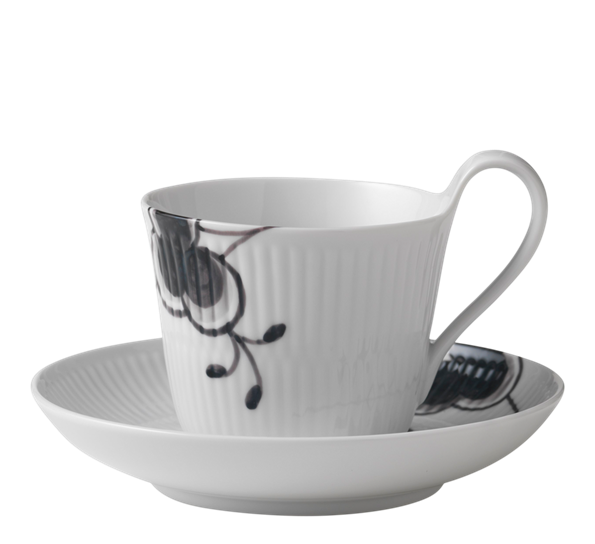 Sort Mega Riflet kopp med skål 25 cl fra Royal Copenhagen