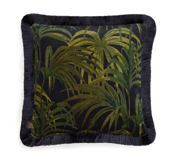 House of Hackney Palmeral pute 45x45 cm m/frynser midnight/grønn