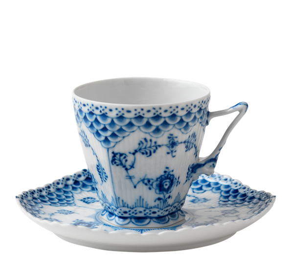 Musselmalt Helblonde kaffekopp med skål 14 cl fra Royal Copenhagen