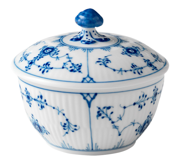 Musselmalt Riflet sukkerskål med lokk 15 cl fra Royal Copenhagen