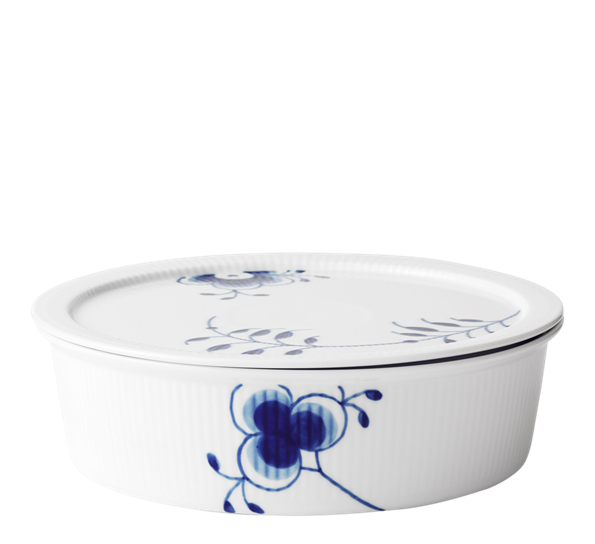 Blå Mega Riflet skål med lokk 145 cl fra Royal Copenhagen