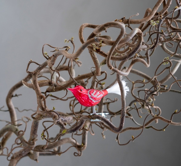 Julekule fugl på klype rød 10 cm 2-pk fra Brink Nordic