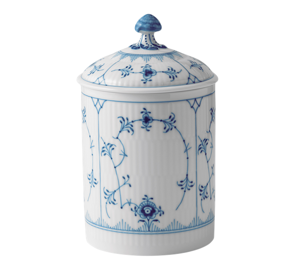 Musselmalt Riflet krukke med lokk 16cm fra Royal Copenhagen