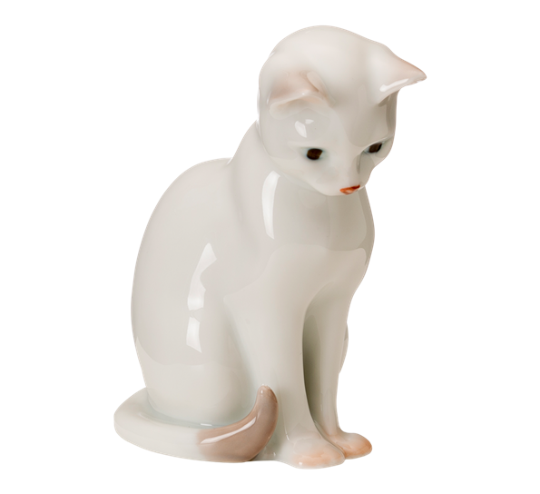 Figur Katt sittende 11 cm hvit fra Royal Copenhagen