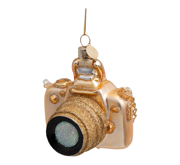 Glassornament kamera gull H9 cm fra Vondels
