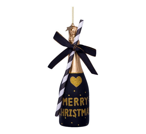 Glassornament champagneflaske sort H16 cm fra Vondels