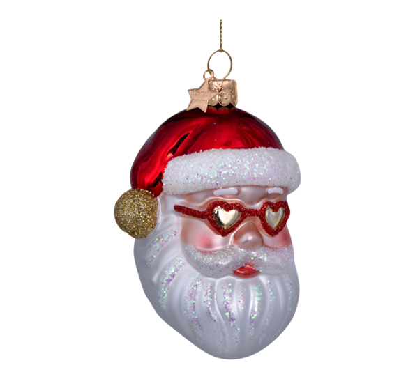Glassornament julenisse med hjertebriller rød H10 cm fra Vondels