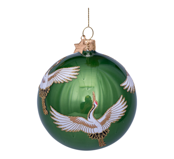 Glasskule med traner grønn H8 cm fra Vondels