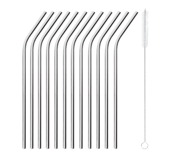 Metallsugerør bøyd 12 pk med børste 21,5 cm stål fra Paderno