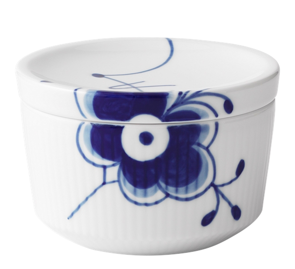 Blå Mega Riflet skål med lokk 20 cl fra Royal Copenhagen