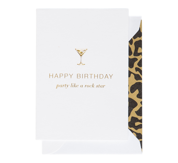 Kort A7 Happy Birthday. Party like a rockstar hvitt Cardsome