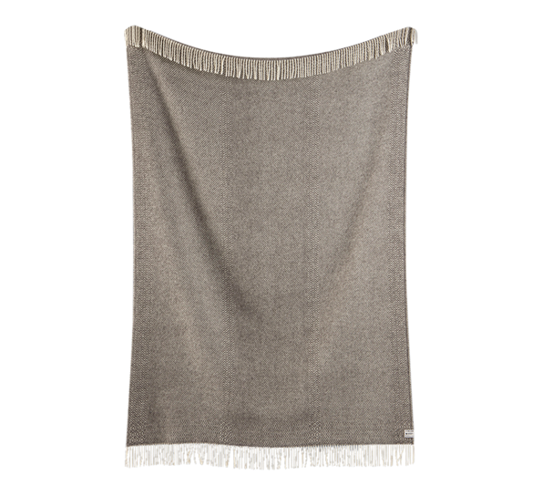 Kattefot frynsepledd ull 140x220 cm gråmelert fra Røros Tweed