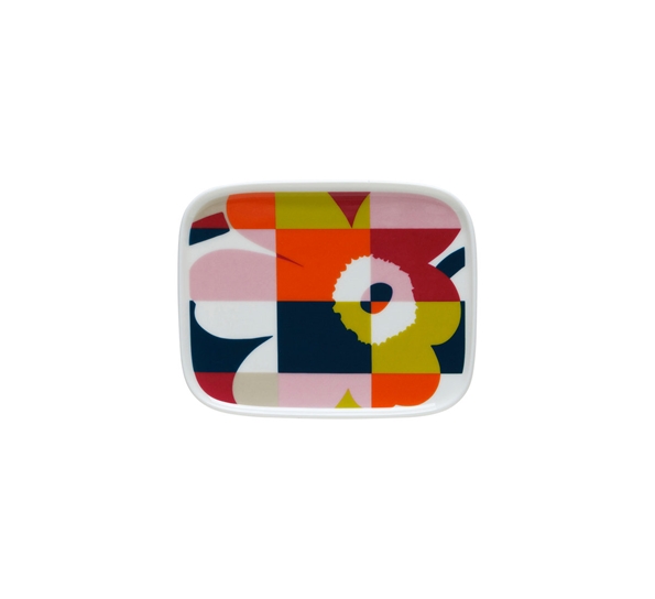 Ruutu-Unikko asjett 12x15 cm blå rød lime fra Marimekko