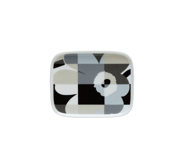 Ruutu-Unikko asjett 12x15 cm sort grå fra Marimekko