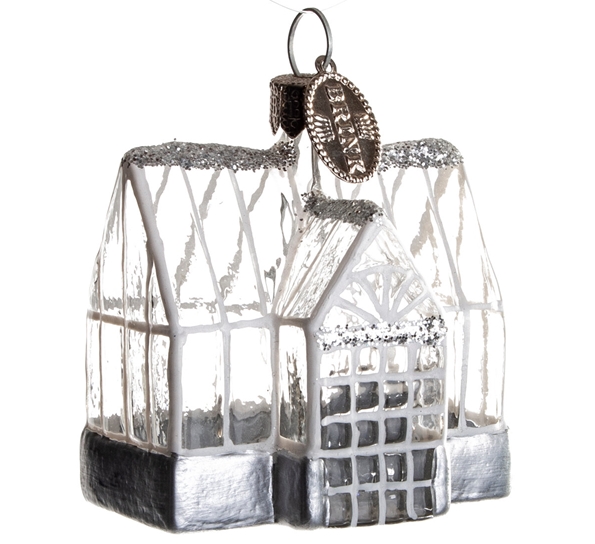 Julekule drivhus glass og sølv 7x7x10 cm fra Brink Nordic