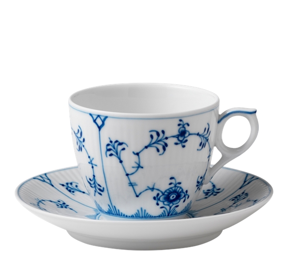 Musselmalt Riflet kaffekopp med skål 16 cl fra Royal Copenhagen