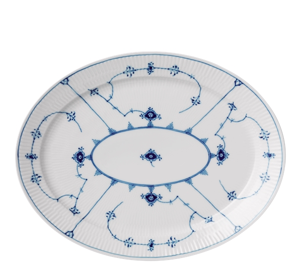Musselmalt Riflet fat ovalt 34 cm fra Royal Copenhagen