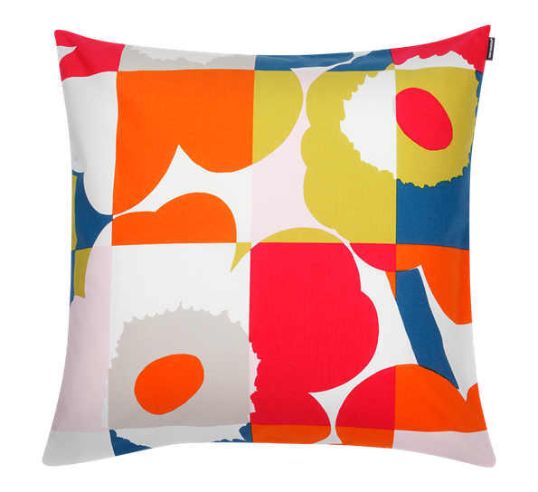 Ruutu-Unikko putetrekk 50x50 cm blå rød lime fra Marimekko