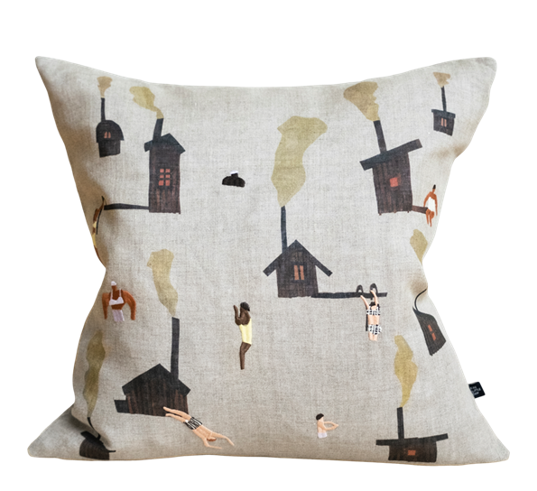 Sauna brodert putetrekk 45x45 cm lin fra Fine Little Day