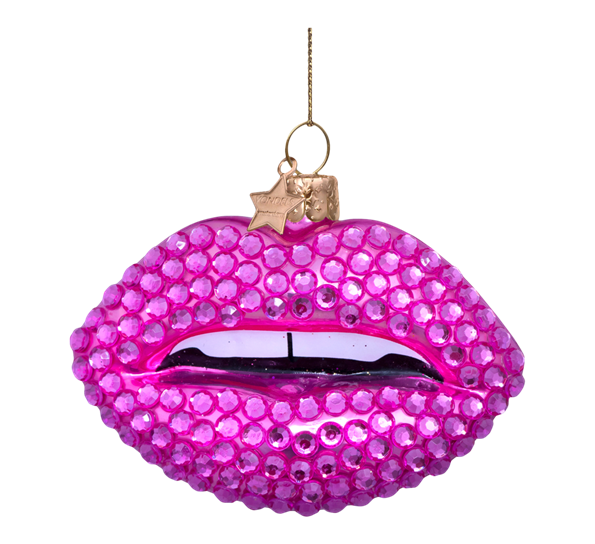 Glassornament lepper med diamanter rosa 6,5 cm Vondels