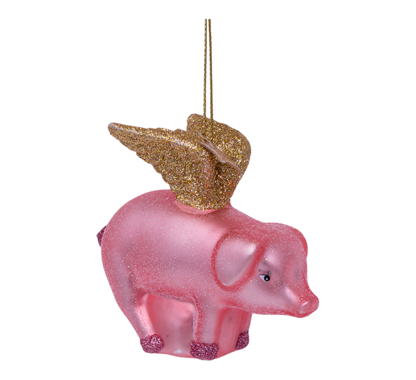 Glassornament rosa gris med vinger 7,5 cm Vondels