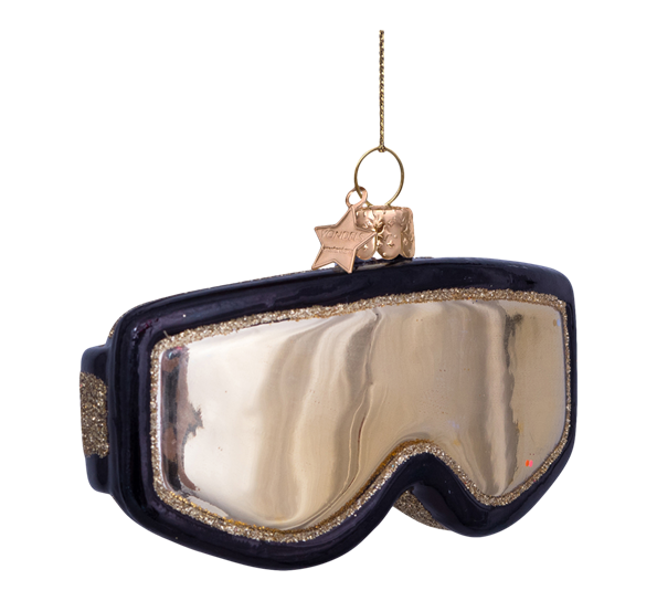 Glassornament skibriller sort gull 5 cm Vondels