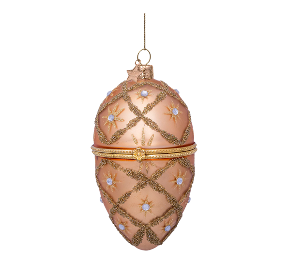 Glassornament dekorert egg som kan åpnes gull 10 cm Vondels
